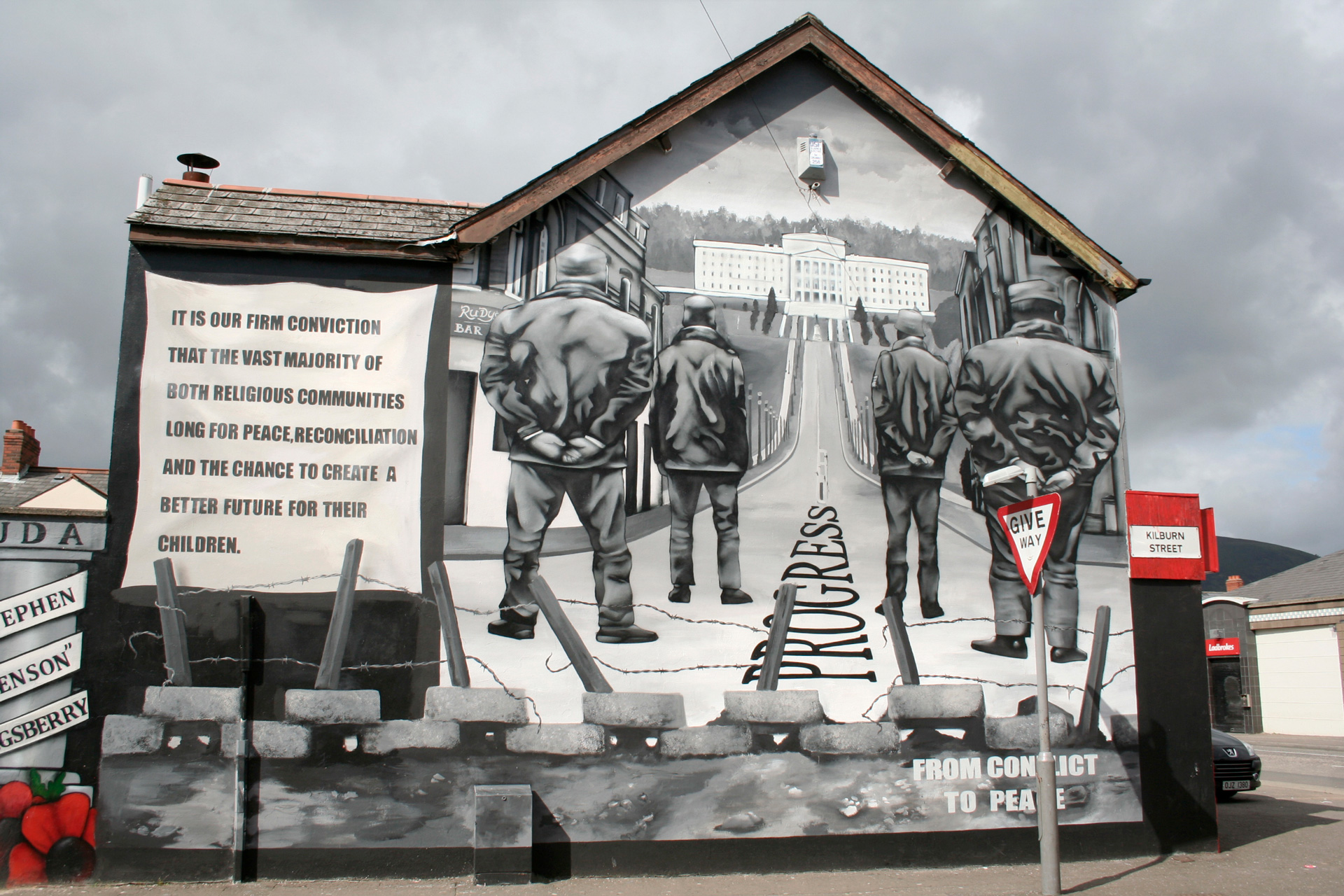 progress black white wall mural kilburn street northen ireland belfast